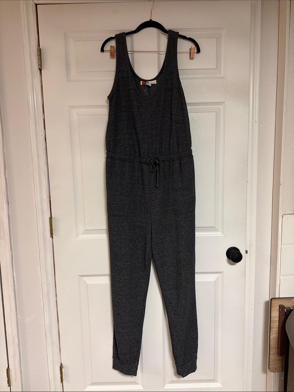 Free People Charcoal Gray Sleeveless Knit Jumpsuit with Drawstring Waist
